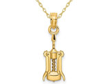 14K Yellow Gold Wine Opener Charm Pendant Necklace with Chain